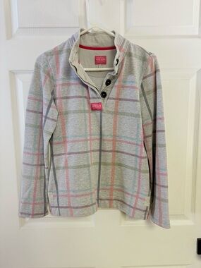 Joules Gray Pullover with Pink & Sage Windowpane Plaid size 6